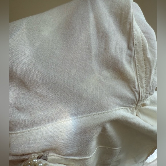 Vintage 1980s Forenza Cream, Rayon, Button-Up Blouse With Faux Pearl Detail - Picture 10 of 11